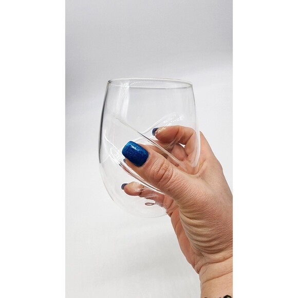 4 Venetian Stemless Wine Glasses NIC & SYD Home Clear Mouth Blown Glass 18 Oz - Picture 11 of 13